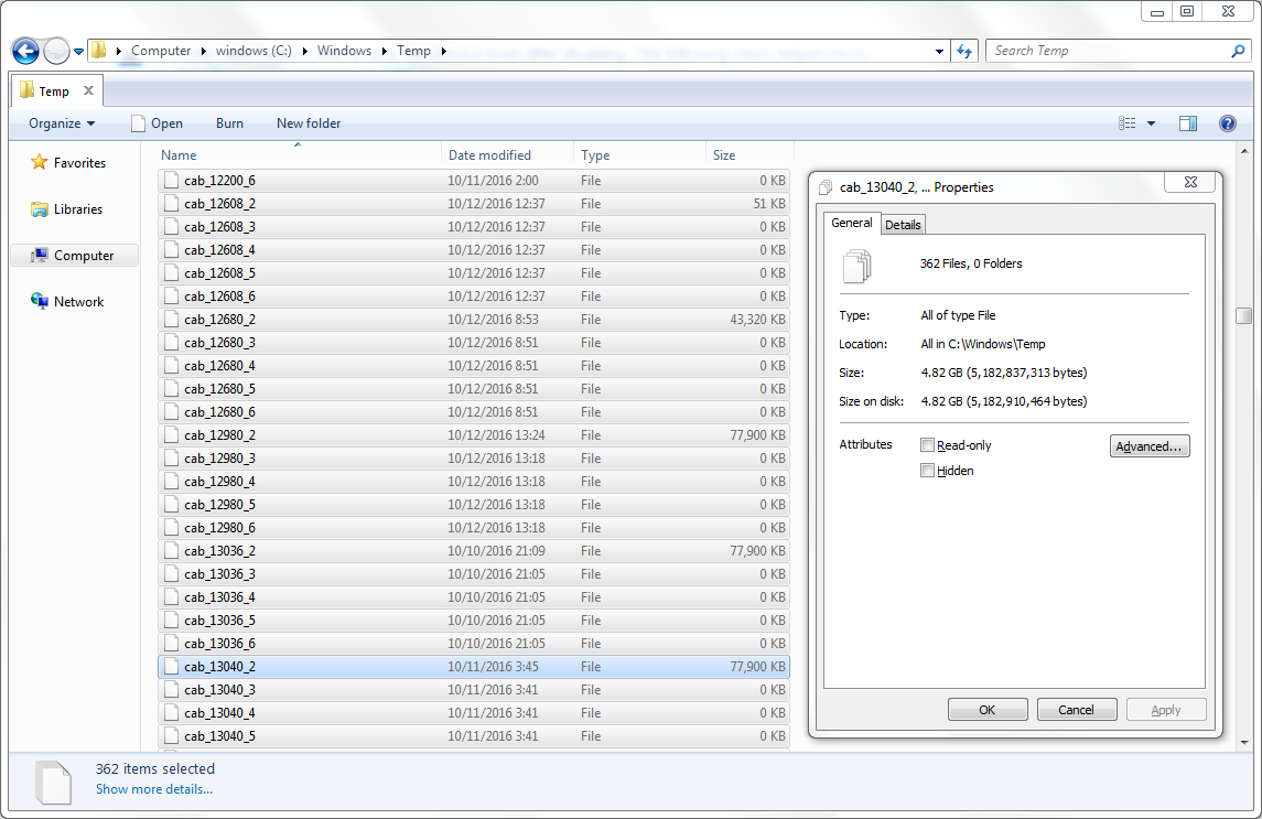 cab files in Temp