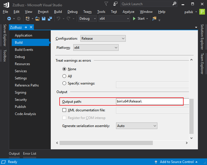 Build - Output path