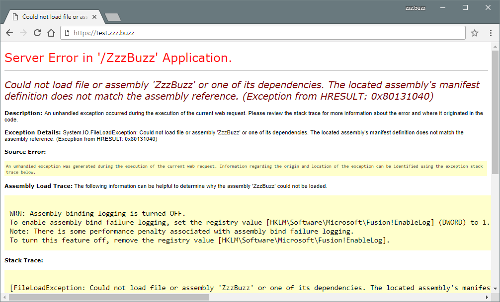 Assembly binding logging is turned OFF.