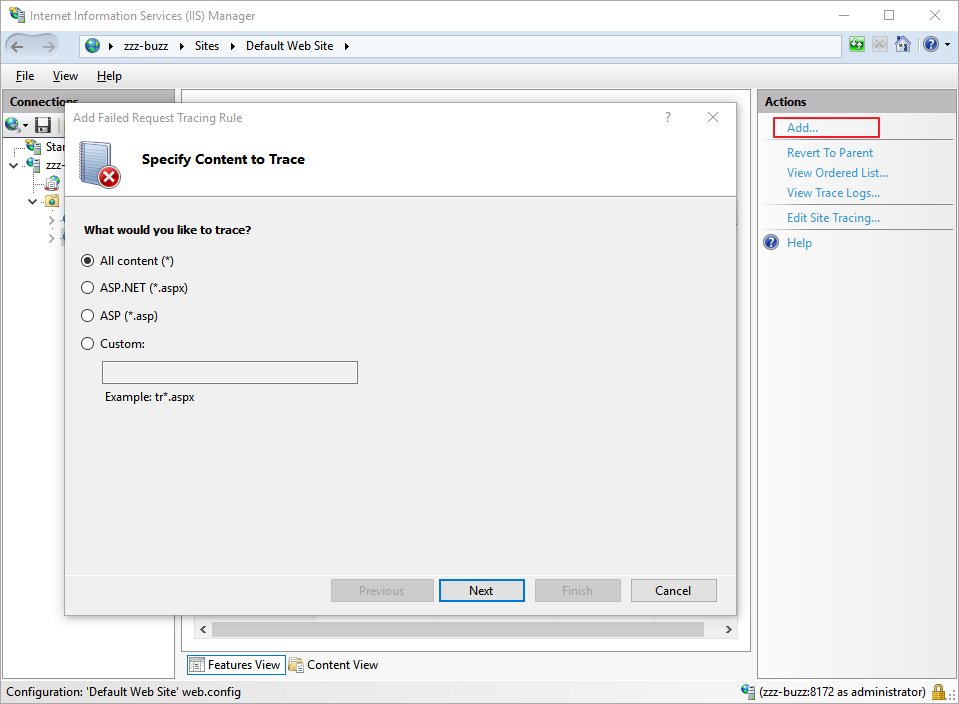 Feature - IIS - Failed Request Tracing Rules - Add Rule