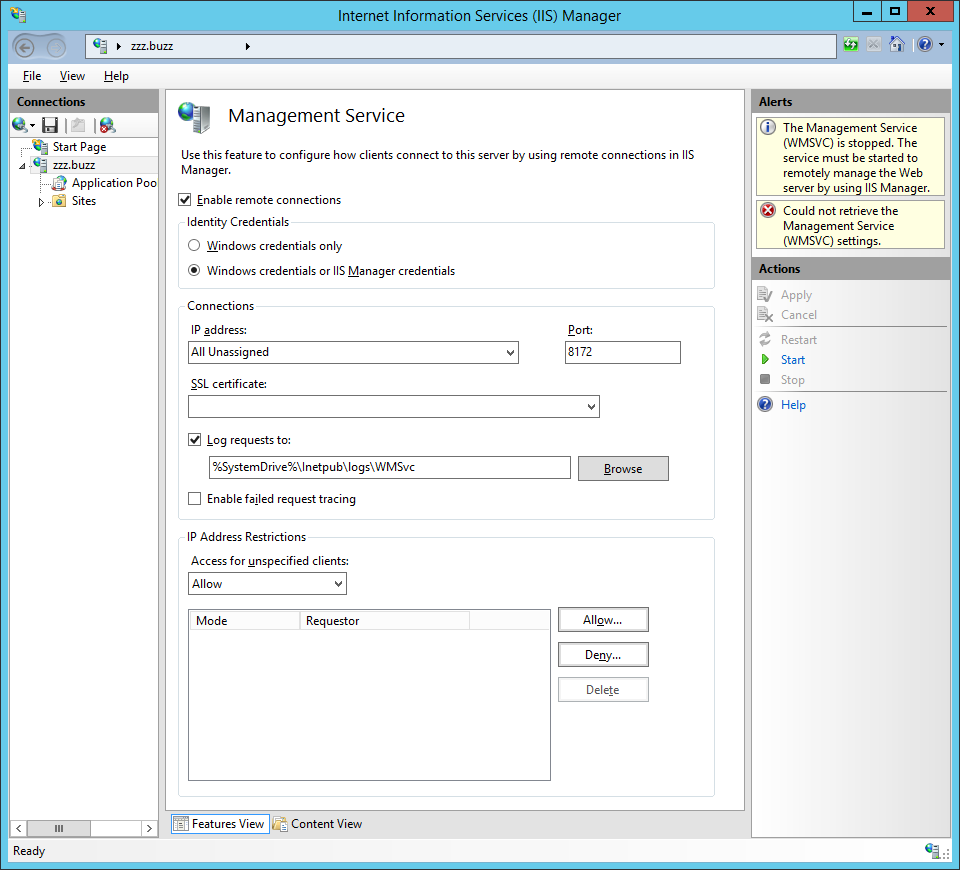 IIS - WMSVC is stopped